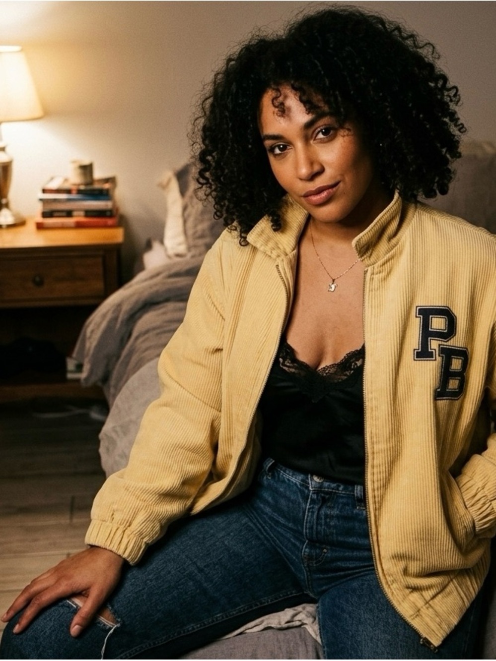 PLAYBOY Corduroy Varsity Jacket in Mustard